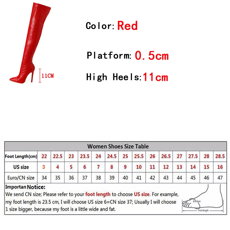 Liyke Sexy Red Snake Print Leather Over The Knee Boots Women Stiletto Heels Pumps Fashion Pointed Toe Zip Thigh High Shoes Lady