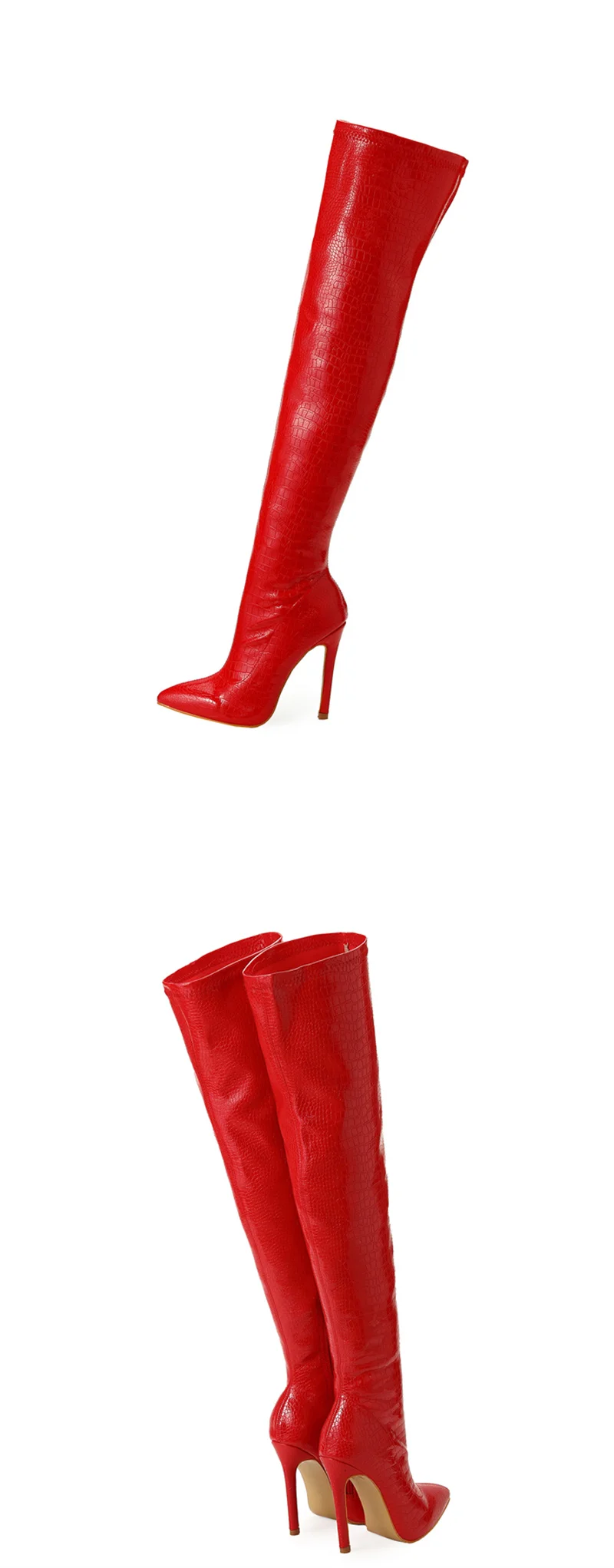 Liyke Sexy Red Snake Print Leather Over The Knee Boots Women Stiletto Heels Pumps Fashion Pointed Toe Zip Thigh High Shoes Lady