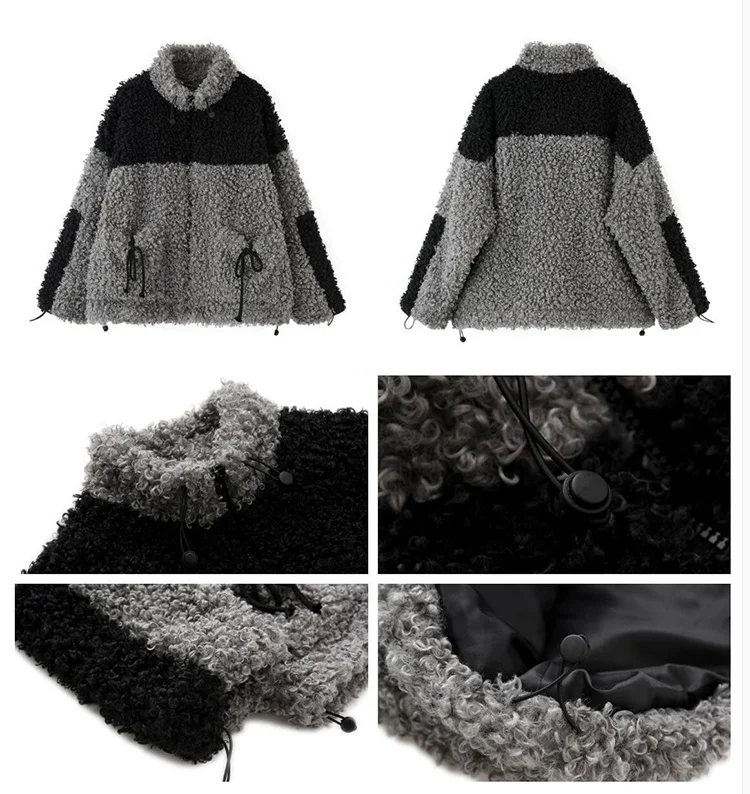 Amax luluE Winter Gray Loose Fur Coat 2024 Womens Casual Punk Style Jackets Ladies Harajuku Zippers Streetwear Vintage Clothing