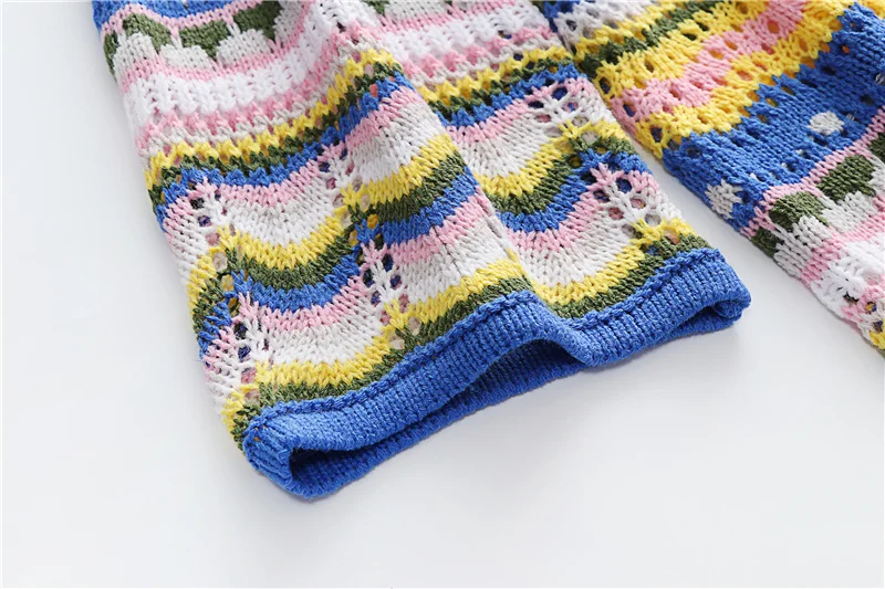 Woman Elegant Hollow Out Knitted Mini Dress 2026 Chic Colorful Patchwork Knit Dresses Ladies Bohemia Beach Dress