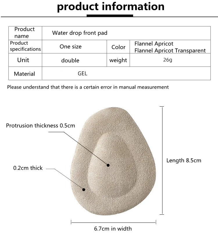 Anti-slip Silicone Gel Inserts for Plantar Fascitis Gel Half Insoles for Shoes Women Forefoot Anti-Pain Insert Foot High Heels