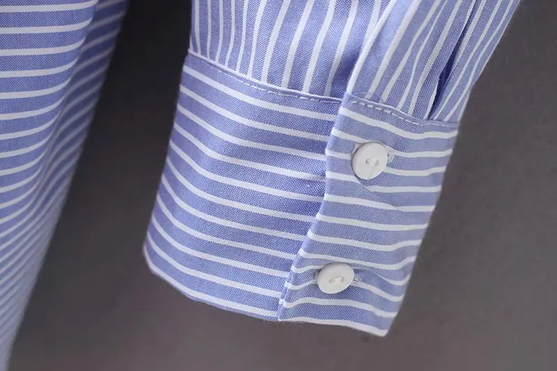 women vintage long sleeve striped loose hem smock Shirt blouses women waist drawstring casual business femininas blusas LS2563