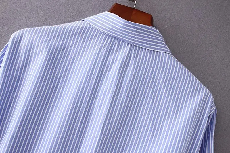 women vintage long sleeve striped loose hem smock Shirt blouses women waist drawstring casual business femininas blusas LS2563