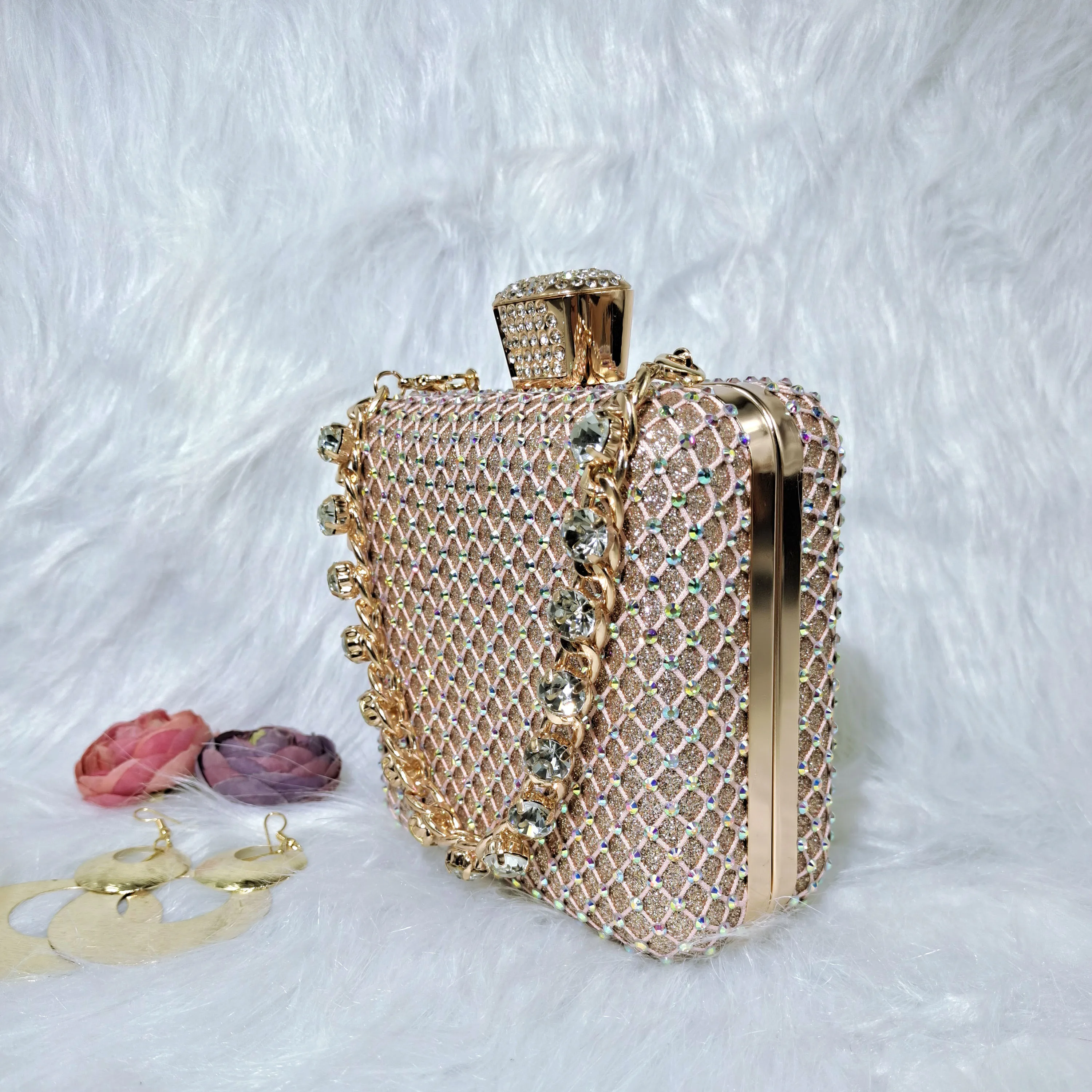 QSGFC Crystal Decoration Style Wine Glass Heel Shoes Friends Party Shoes Nigerian Fashion Peach Ladies Shoes And Bag For Party