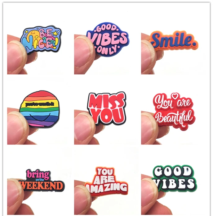 1PC Inspirational English Shoes Sandals Flower Shoe Buckle PVC  Shoe Charms Soft Rubber Garden Shoes Decorative Buckle