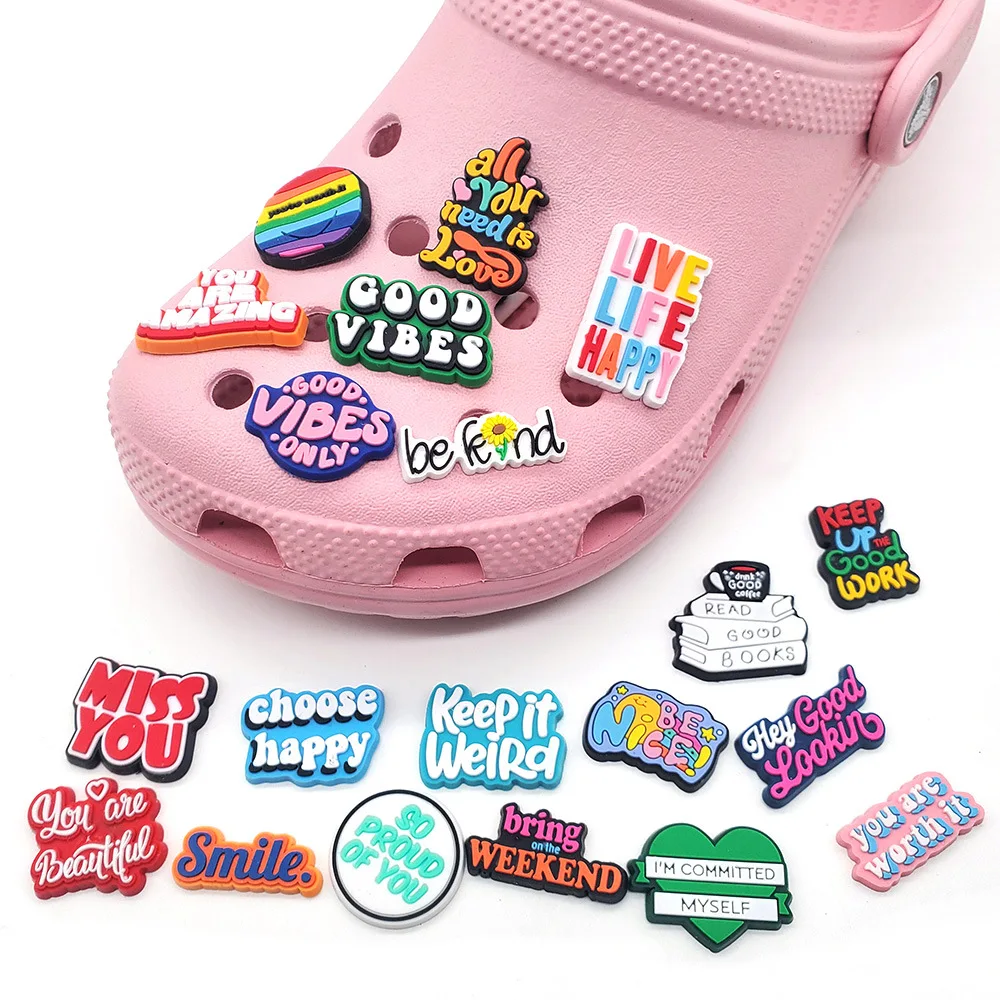 1PC Inspirational English Shoes Sandals Flower Shoe Buckle PVC  Shoe Charms Soft Rubber Garden Shoes Decorative Buckle