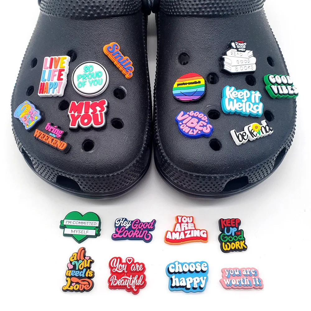 1PC Inspirational English Shoes Sandals Flower Shoe Buckle PVC  Shoe Charms Soft Rubber Garden Shoes Decorative Buckle