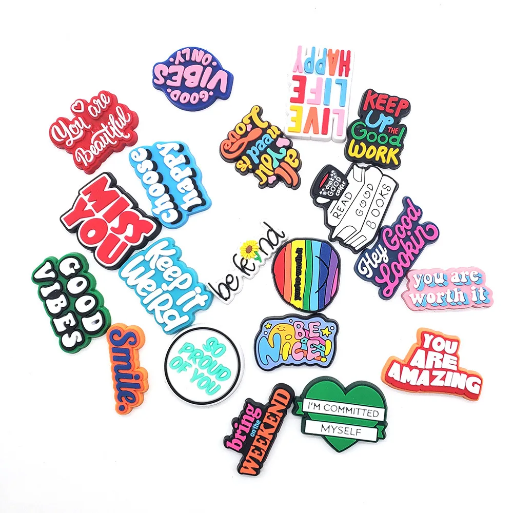 1PC Inspirational English Shoes Sandals Flower Shoe Buckle PVC  Shoe Charms Soft Rubber Garden Shoes Decorative Buckle