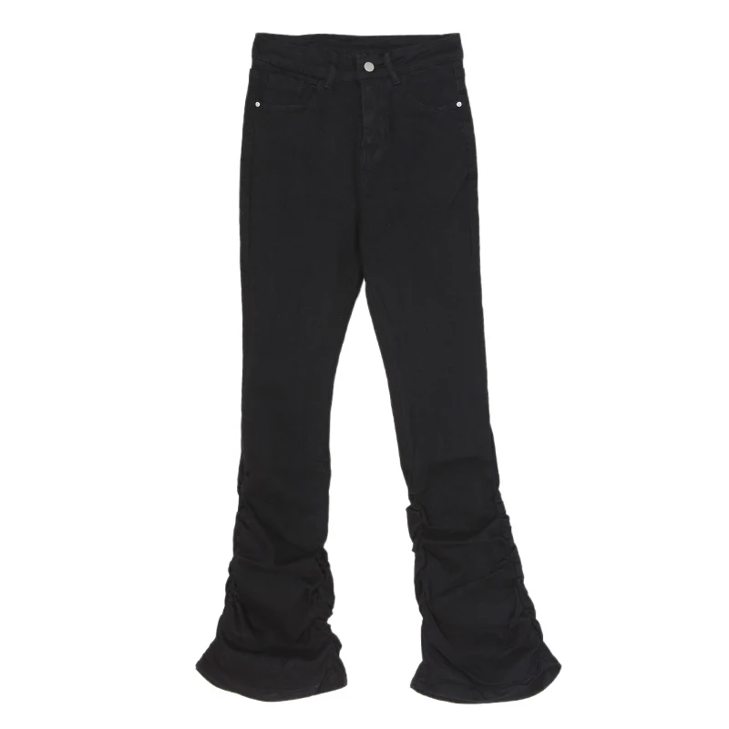 REDDACHiC Goth Lolita Black Pants Casual Flare Stacked Jeans Women Stretchy High Waist Trousers 2000s Y2K Grunge Emo Streetwear