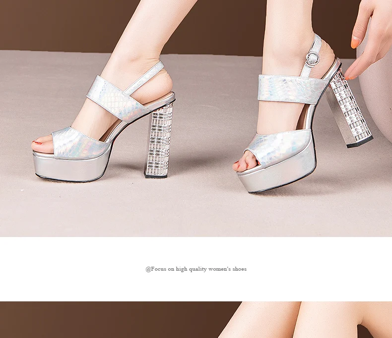 PRXDONG INS Fashion Womne's Sandals Summer Shoes Chunky High Heels Platform Gold Silver Dress Party Wedding Female Shoes Pumps