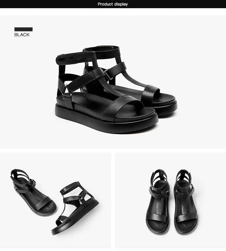 BeauToday Summer Gladiator Sandals Women Calfskin Leather Open Toe T-bar Strap Hook & Loop Summer Ladies Shoes Handmade 07130