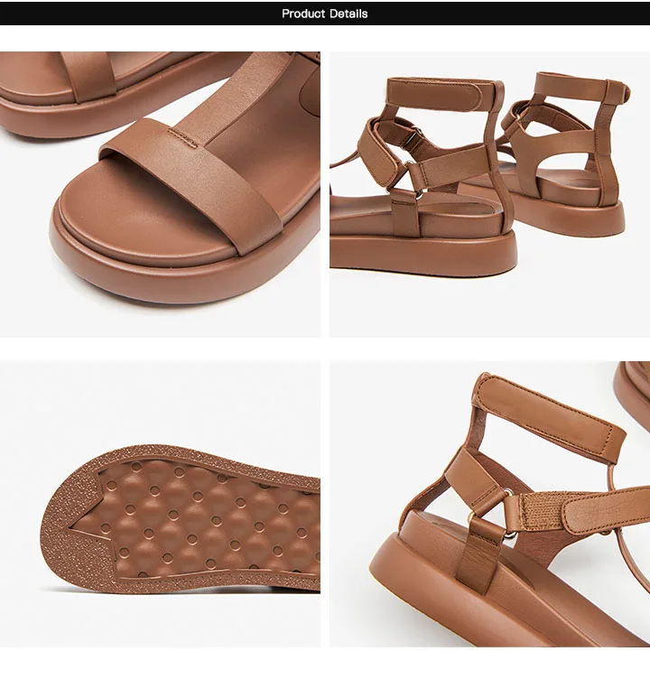 BeauToday Summer Gladiator Sandals Women Calfskin Leather Open Toe T-bar Strap Hook & Loop Summer Ladies Shoes Handmade 07130
