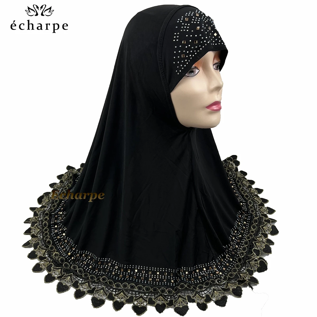 12pcs/ 1 dozen African Women Muslim Arabic Inner Hijab Dubai Scarf with Rhinestones Pull on Islamic Scarf Head wrap Headwear