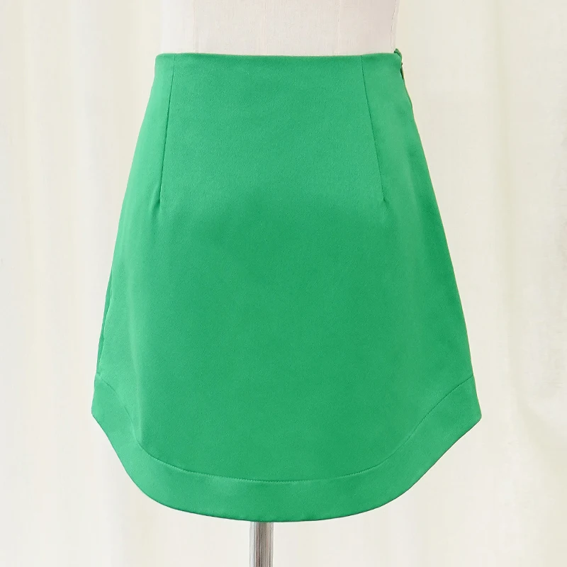 Chic Elegant Satin Women Mini Skirts High Waist Slim Thin A-Line Package Hip Bodycon Streetwear Solid Black Green Short Skirt