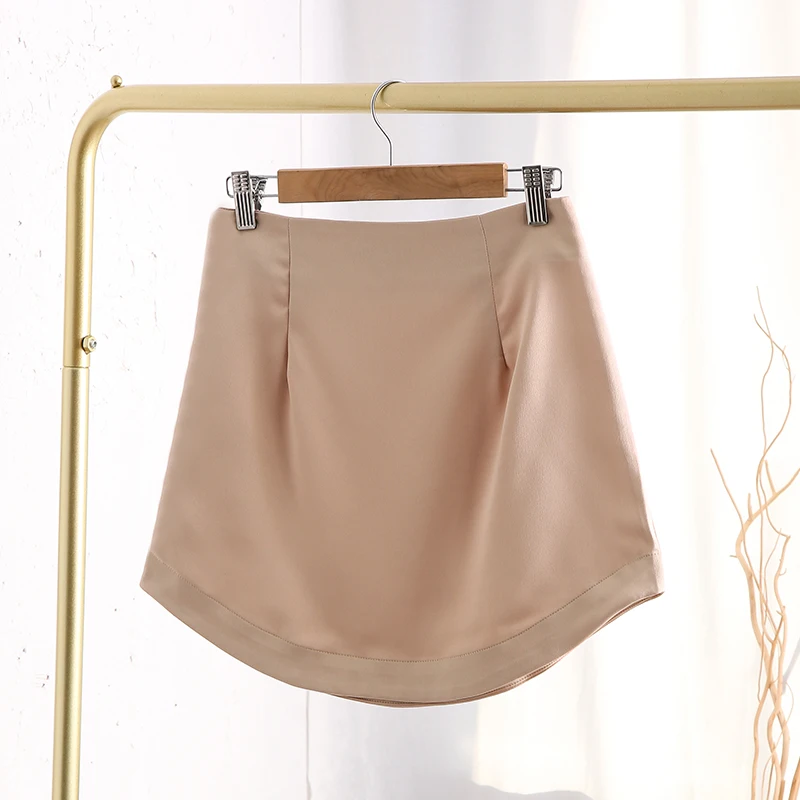 Chic Elegant Satin Women Mini Skirts High Waist Slim Thin A-Line Package Hip Bodycon Streetwear Solid Black Green Short Skirt
