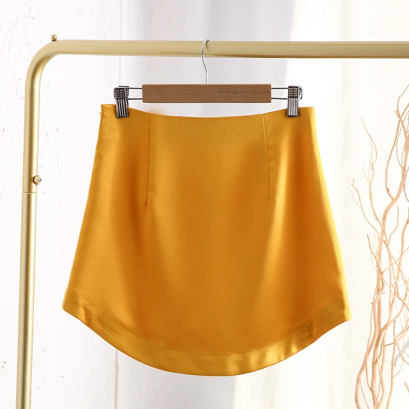 Chic Elegant Satin Women Mini Skirts High Waist Slim Thin A-Line Package Hip Bodycon Streetwear Solid Black Green Short Skirt