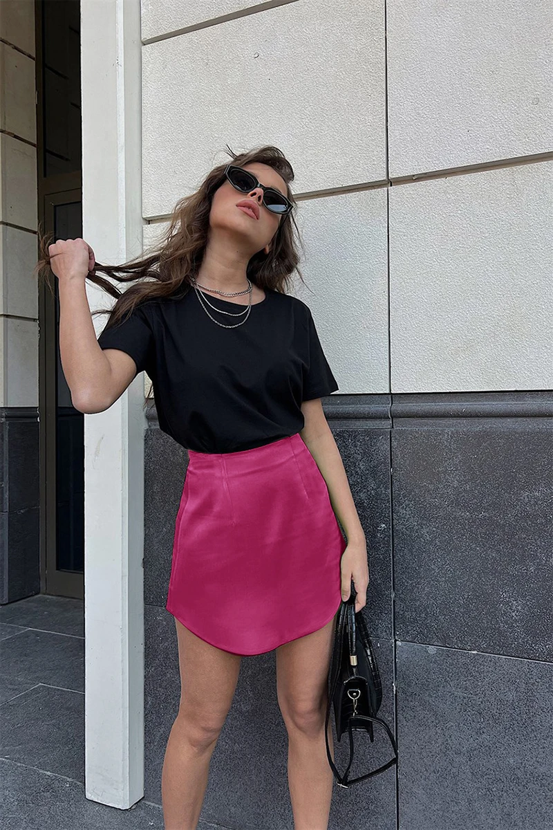 Chic Elegant Satin Women Mini Skirts High Waist Slim Thin A-Line Package Hip Bodycon Streetwear Solid Black Green Short Skirt