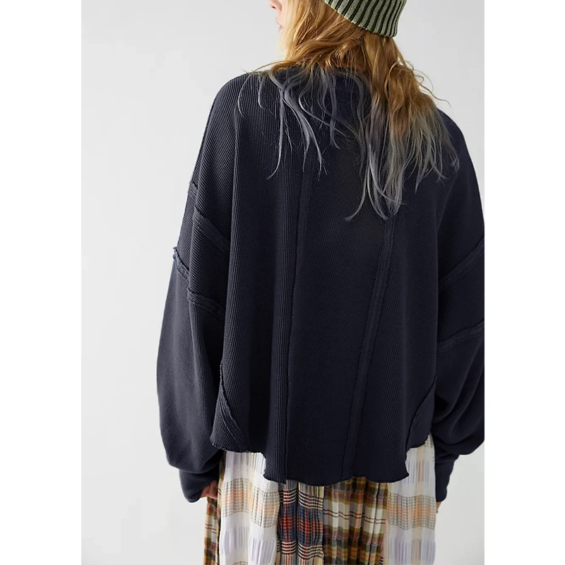 Chic Cotton Women Sweatshirts Hoodie Waffle Casual Long Sleeve Patchwork Streetwear Harajuku Pullovers Sudaderas Con Capucha