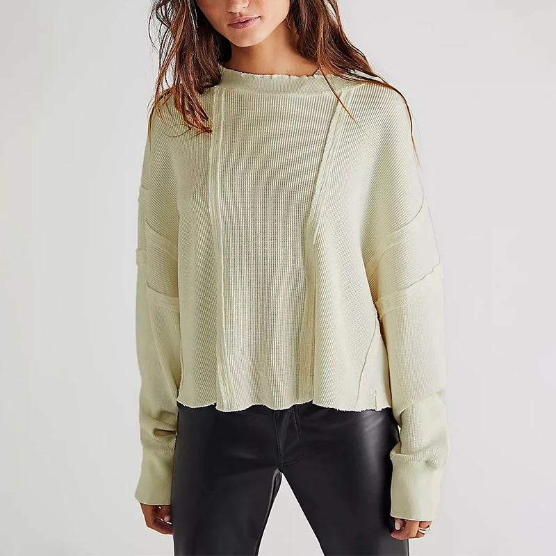 Chic Cotton Women Sweatshirts Hoodie Waffle Casual Long Sleeve Patchwork Streetwear Harajuku Pullovers Sudaderas Con Capucha