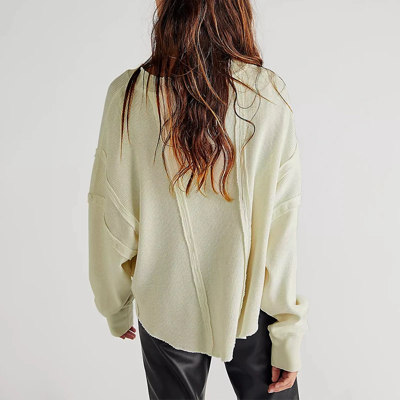 Chic Cotton Women Sweatshirts Hoodie Waffle Casual Long Sleeve Patchwork Streetwear Harajuku Pullovers Sudaderas Con Capucha