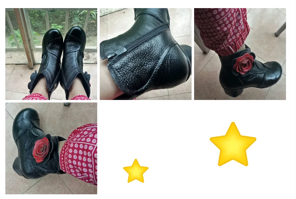 Vintage Rose Genuine Leather Ankle Boots Ladies Heels Pump Booties Bohemia Shoes Retro Mom Short Boots Faux Fur Med Heel Shoes