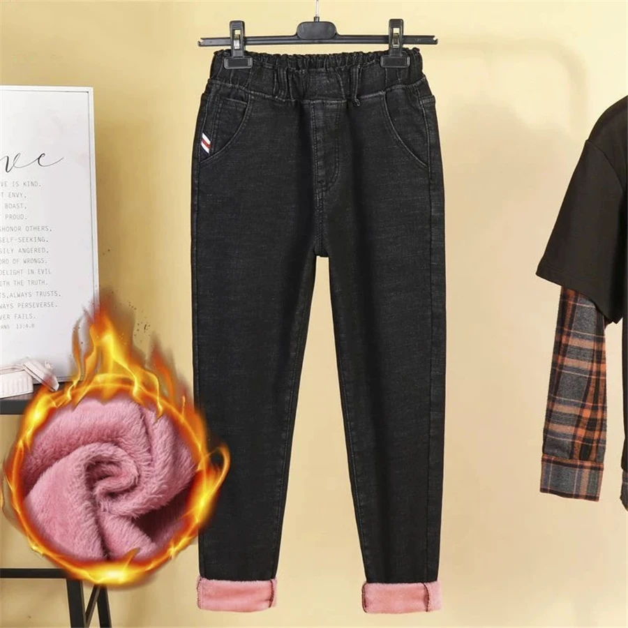 Oversized L-6xl Winter Thicken Baggy Denim Pants Women Casual High Waist Plus Velvet Harem Jeans Vintage Warm Loose Vaqueros