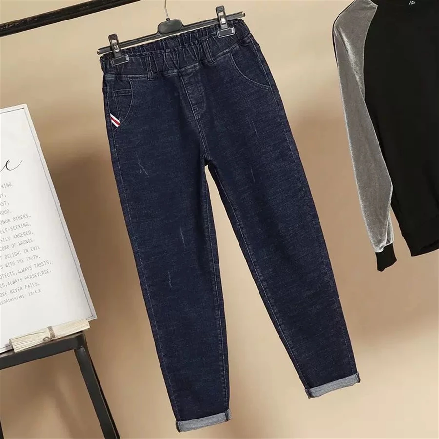 Oversized L-6xl Winter Thicken Baggy Denim Pants Women Casual High Waist Plus Velvet Harem Jeans Vintage Warm Loose Vaqueros