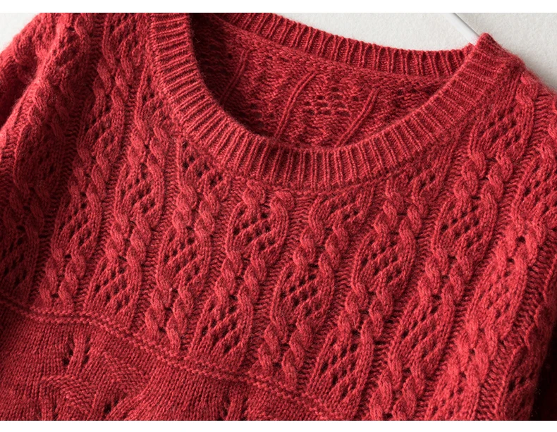 100% pure cardigan women round neck show thin hollow cashmere sweater knitted leggings fall winter loose jumper top