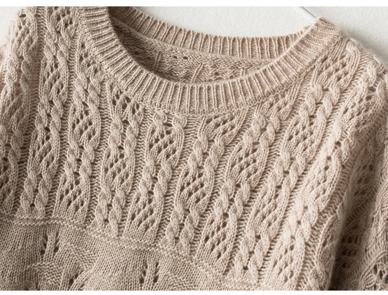 100% pure cardigan women round neck show thin hollow cashmere sweater knitted leggings fall winter loose jumper top