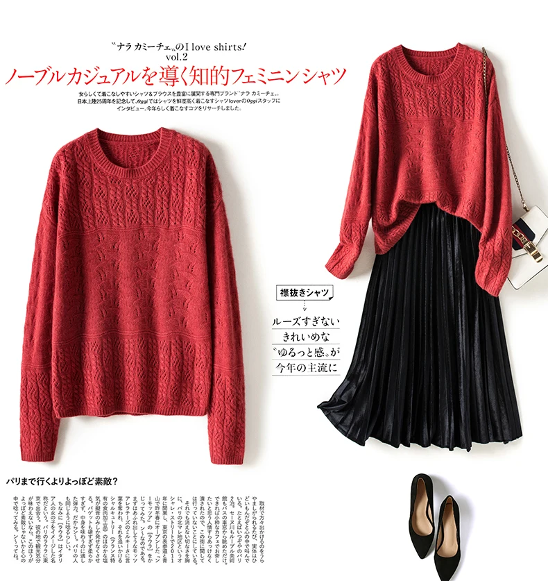 100% pure cardigan women round neck show thin hollow cashmere sweater knitted leggings fall winter loose jumper top