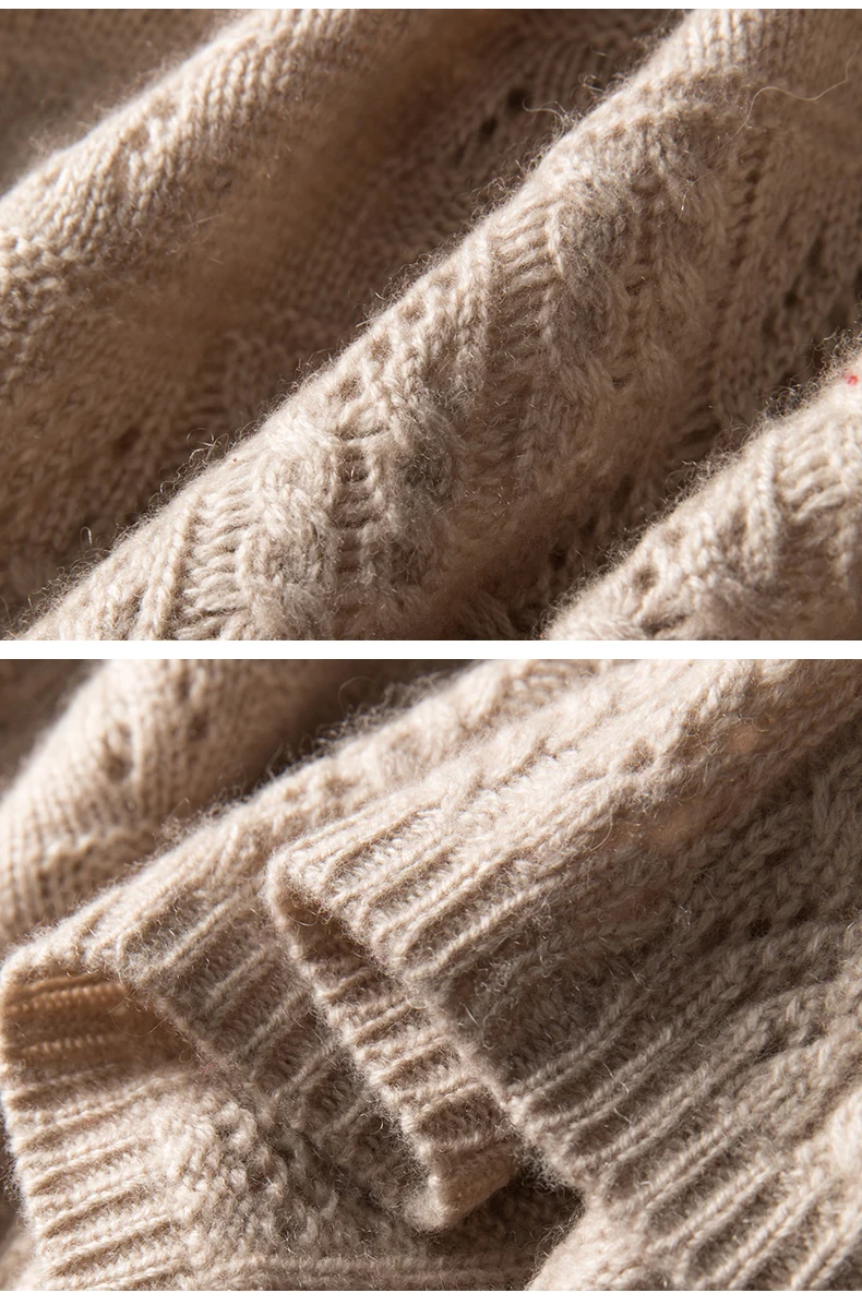 100% pure cardigan women round neck show thin hollow cashmere sweater knitted leggings fall winter loose jumper top