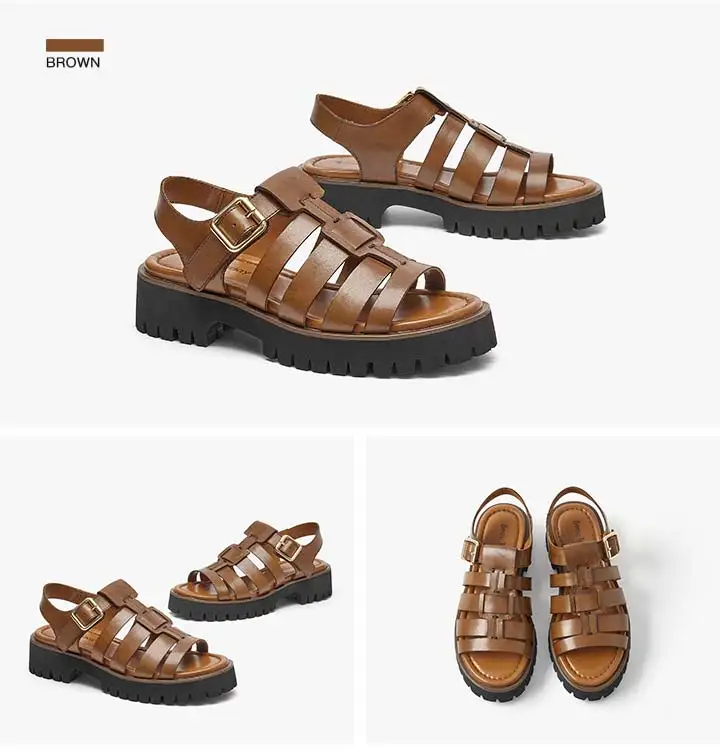 BeauToday Gladiator Sandals Women Cow Leather Open Toe Slingback Metal Buckle Strap Platform Casual Summer Female Shoes 38207