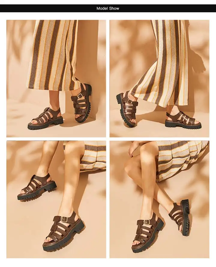 BeauToday Gladiator Sandals Women Cow Leather Open Toe Slingback Metal Buckle Strap Platform Casual Summer Female Shoes 38207