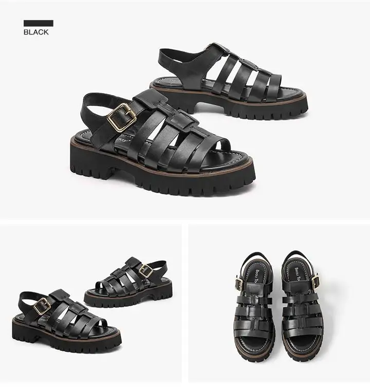 BeauToday Gladiator Sandals Women Cow Leather Open Toe Slingback Metal Buckle Strap Platform Casual Summer Female Shoes 38207