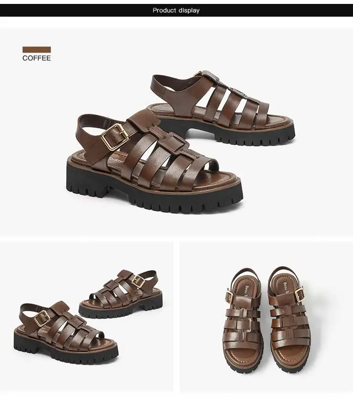 BeauToday Gladiator Sandals Women Cow Leather Open Toe Slingback Metal Buckle Strap Platform Casual Summer Female Shoes 38207