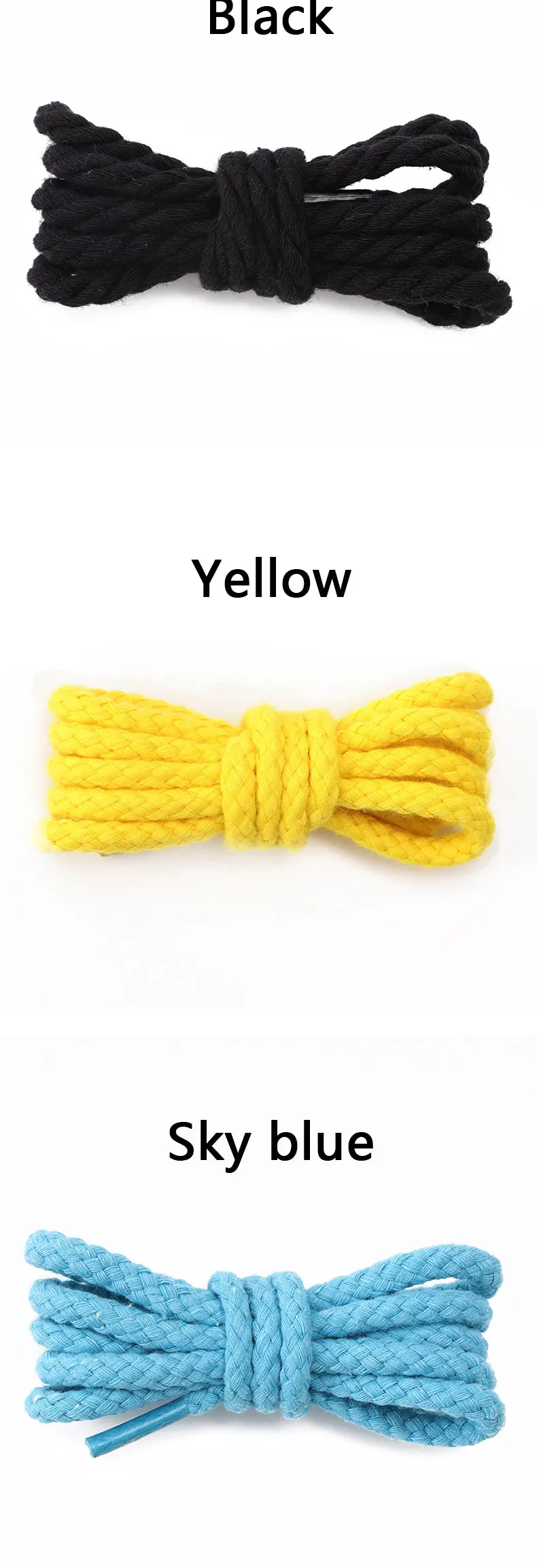 New Linen Cotton Shoelaces 7mm Bold Round Shoelace for Sneakers Dunk Sb AF1/AJ Boot Board Casual Canvas Shoes Shoestrings 7Color