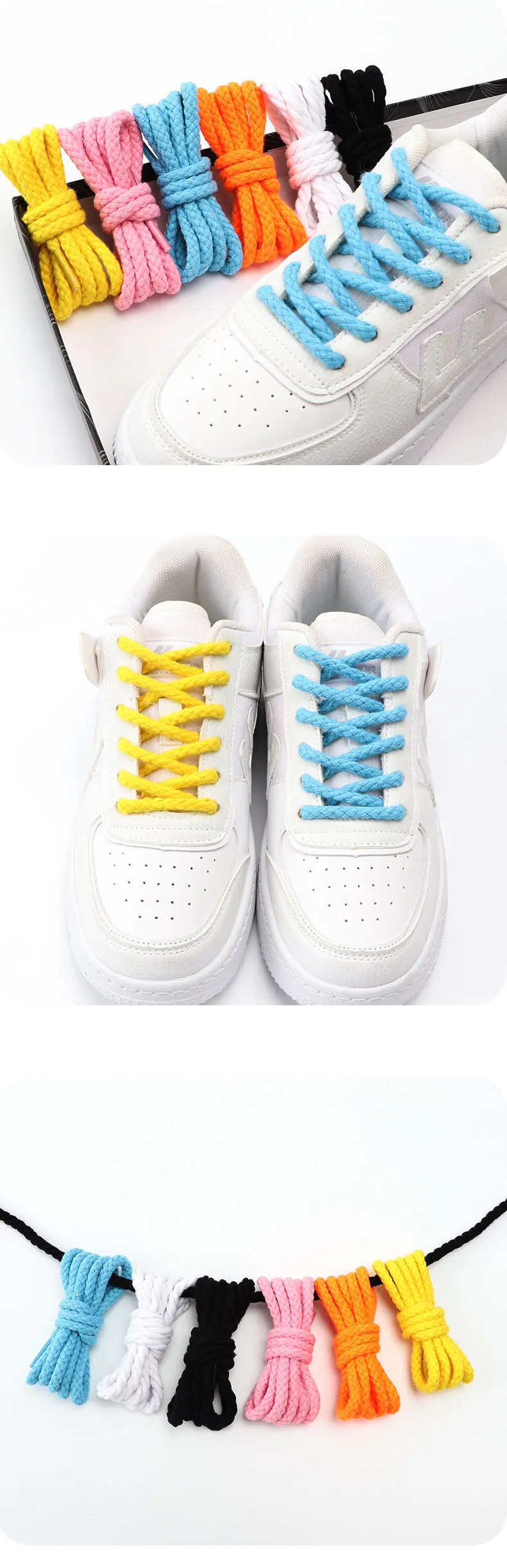 New Linen Cotton Shoelaces 7mm Bold Round Shoelace for Sneakers Dunk Sb AF1/AJ Boot Board Casual Canvas Shoes Shoestrings 7Color