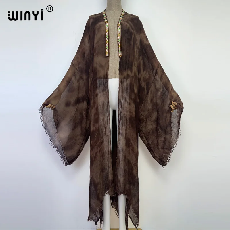 WINYI Women Free Size Skin-friendly Soft Retro Tie-dye Printed Cardigan Stitch Cocktail Sexy Boho Beach Cover Up Holiday Kimono