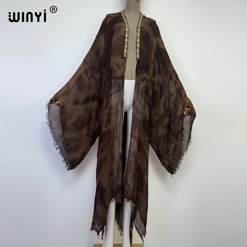 WINYI Women Free Size Skin-friendly Soft Retro Tie-dye Printed Cardigan Stitch Cocktail Sexy Boho Beach Cover Up Holiday Kimono