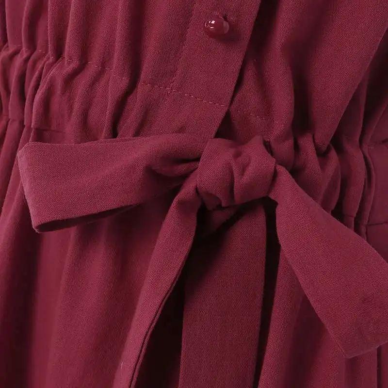 ZANZEA Summer Vintage Cotton Dress Women Short Sleeve Solid Drawstring Waist Sundress Fashion Casual Knee-length Vestidos Kaftan