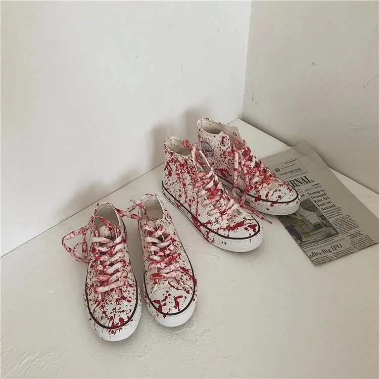 Trend Mens Canvas Shoes Cool Boys Board Shoes Colorful Graffiti Footwear Faux Blood-stained Male Sneakers Man's Vulcanized Shoes