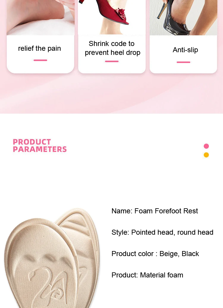 Women Non-Slip Forefoot Cushion Pads Toe Plug Half Shoe Inserts, Shoe Size Reducing Fillers for High Heels Soft Shoe Accessories