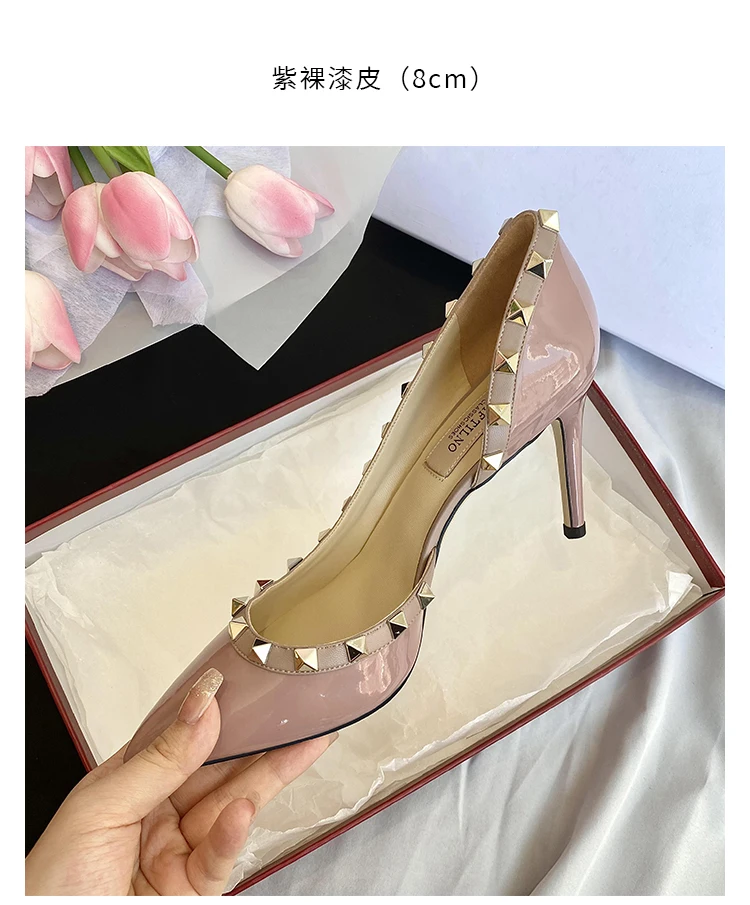 Luxury Brand Women's Shoes Woman Sandals Summer Rivets High Heels Side Empty Female Leather Fashion Prom Ladies Shoes Women 2026