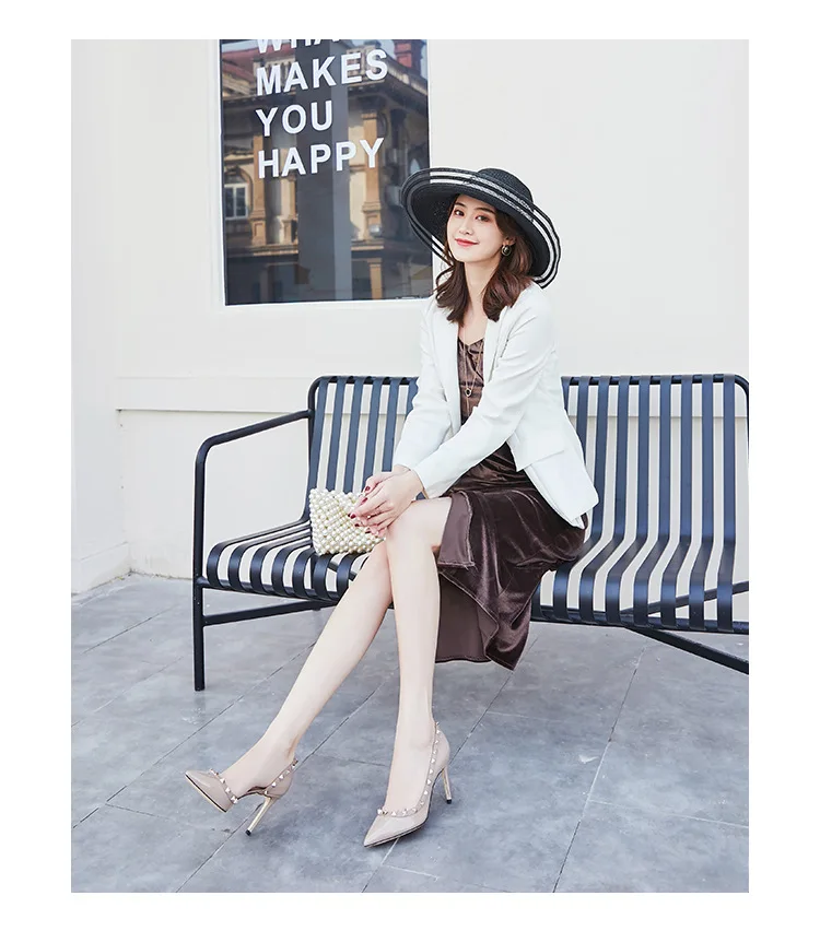 Luxury Brand Women's Shoes Woman Sandals Summer Rivets High Heels Side Empty Female Leather Fashion Prom Ladies Shoes Women 2026