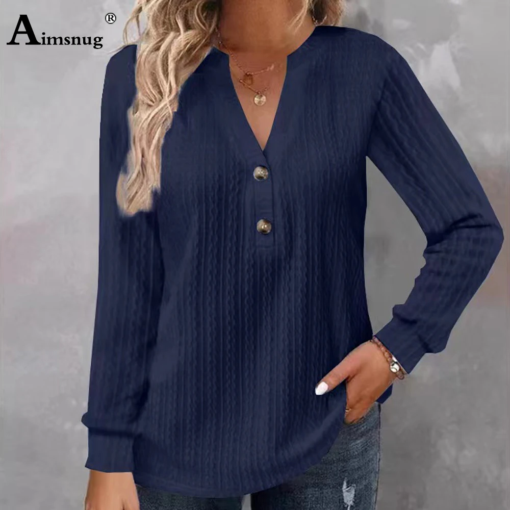 2024 New Autumn Elegant Fashion V-neck Top Women Casual Buttons Up Shirt Female Wave Cut T-shirt Womens Clothing Plus Size S-5XL