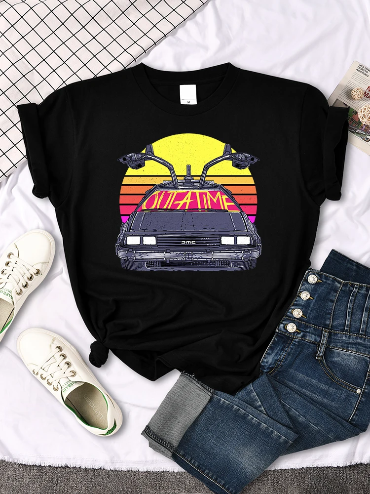 T shirt women's Back To The Future car pattern print tops women fashion Vintage O-neck Tshirt Casual Loose vitality tees