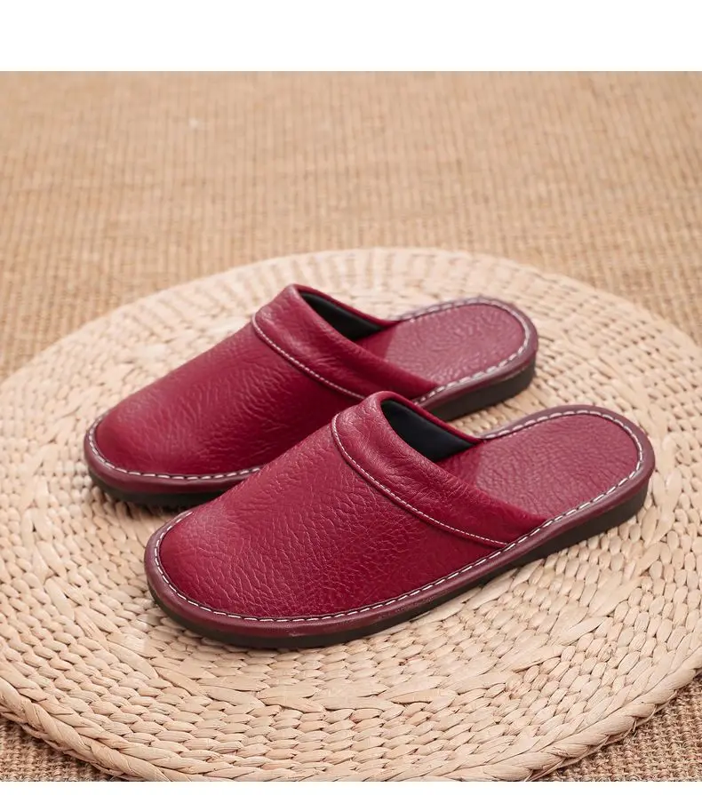 Concise Faux Leather Slippers Men's Warm Shoes Indoor Fur Slides Mules Home Guest Slipper Big Size 47 48 Man Husband Plush Shoe