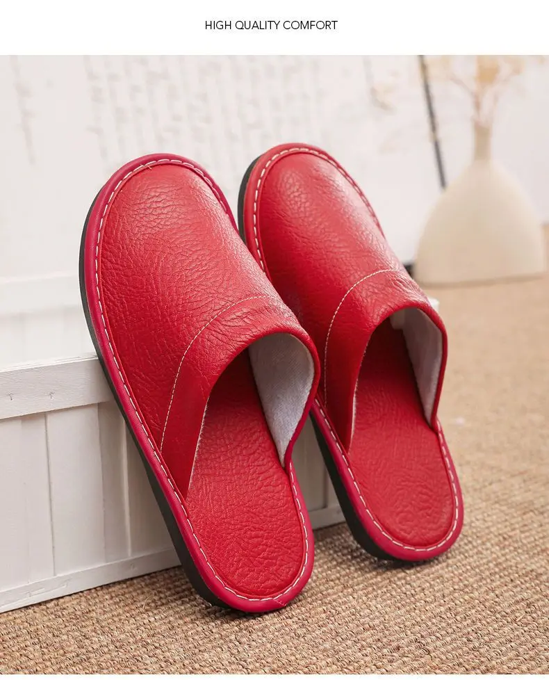 Concise Faux Leather Slippers Men's Warm Shoes Indoor Fur Slides Mules Home Guest Slipper Big Size 47 48 Man Husband Plush Shoe