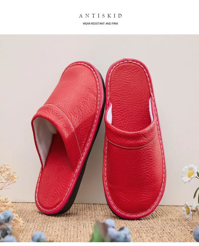 Concise Faux Leather Slippers Men's Warm Shoes Indoor Fur Slides Mules Home Guest Slipper Big Size 47 48 Man Husband Plush Shoe