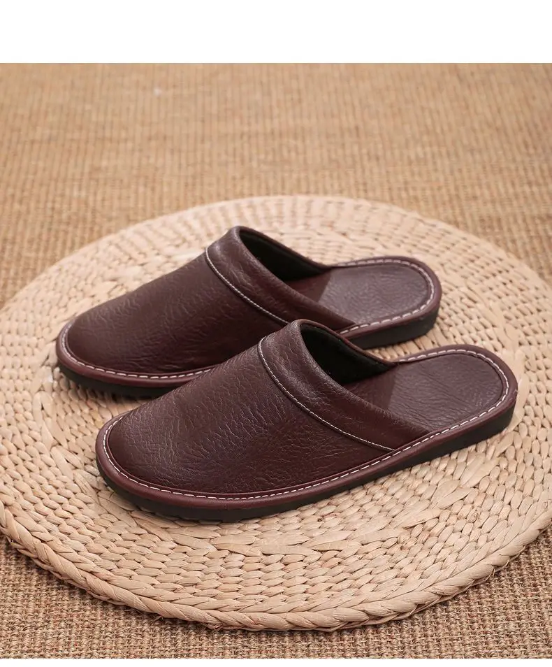 Concise Faux Leather Slippers Men's Warm Shoes Indoor Fur Slides Mules Home Guest Slipper Big Size 47 48 Man Husband Plush Shoe